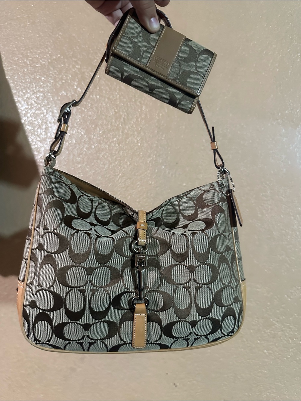 Coach Signature Canvas Shoulder Bag in Khaki/Tan